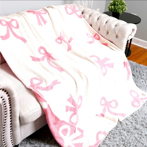 Pink Bow Plush Blanket throw - Picture 3 of 5